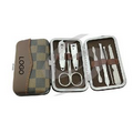 Cosmetic 7 tools Nail Care Set packed with grid pattern leather box